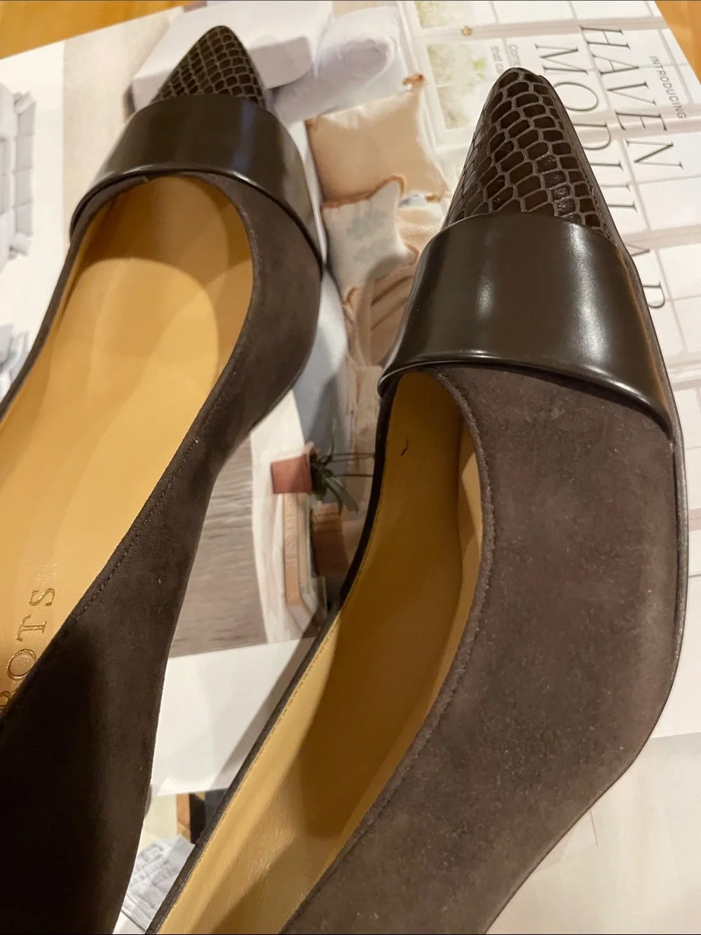 NWOT Talbots Dark Brown Pointed-Toe Genuine Leather & Suede Pumps